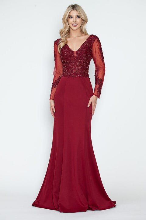 Long Sleeve Formal Beaded Mother of the Bride Dress Lenovia 8323