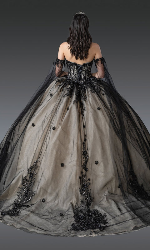 Dancing Queen 1912 Elegant Quinceañera Ball Gown with Intricate Detailing and Voluminous Skirt