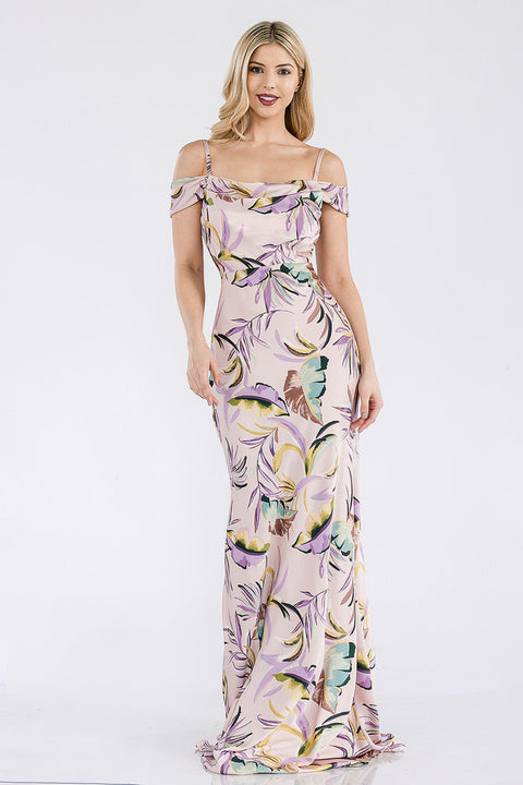 Long Prom Formal Fitted Print Dress Lenovia 5306