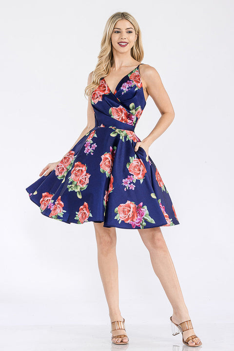 Mini Short Cocktail Floral Print Dress Lenovia 5307