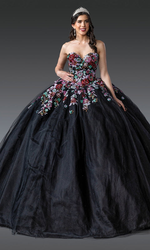 Dancing Queen 1927 Elegant Black Quinceañera Ball Gown with Sparkling Embellishments and Regal Silhouette