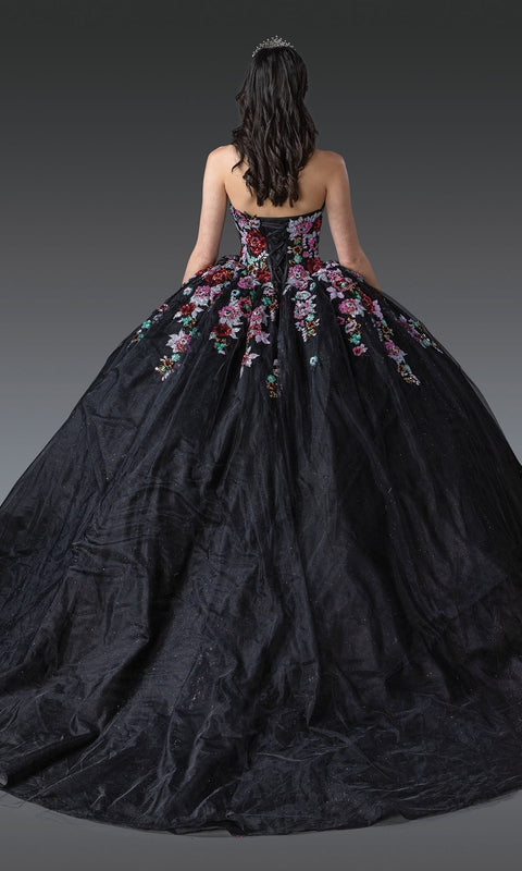 Dancing Queen 1927 Elegant Black Quinceañera Ball Gown with Sparkling Embellishments and Regal Silhouette
