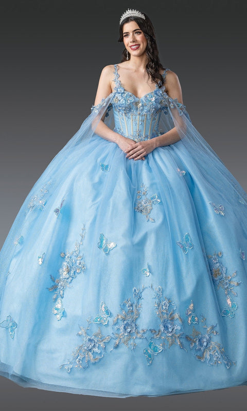 Dancing Queen 1942 Enchanting Blue Quinceañera Ball Gown with Intricate Embroidery and Princess Silhouette