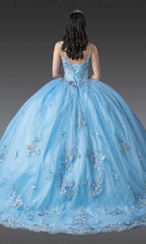 Dancing Queen 1942 Enchanting Blue Quinceañera Ball Gown with Intricate Embroidery and Princess Silhouette