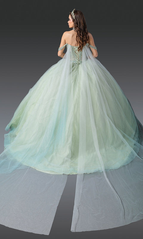 Dancing Queen 1950 Dreamy Light Green Quinceañera Ball Gown with Glittering Details and Princess Charm