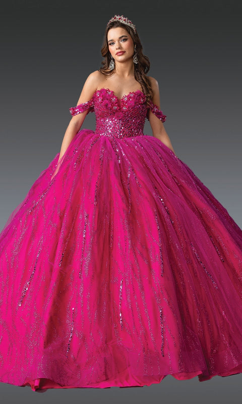 Dancing Queen 1957 Dazzling Hot Pink Quinceañera Ball Gown with Beaded Bodice and Voluminous Skirt