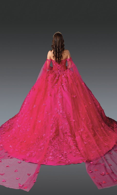 Dancing Queen 1960 Fuchsia Quinceañera Ball Gown with Glamorous Embellishments and Regal Flair