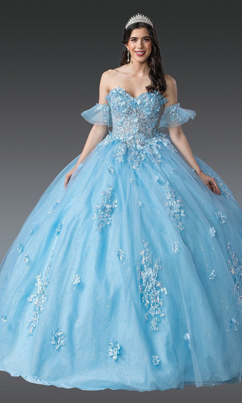 Dancing Queen 1964 Dazzling Blue Quinceañera Ball Gown with Intricate Beading and Regal Silhouette