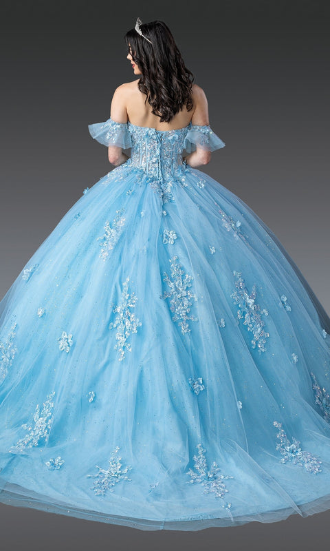Dancing Queen 1964 Dazzling Blue Quinceañera Ball Gown with Intricate Beading and Regal Silhouette