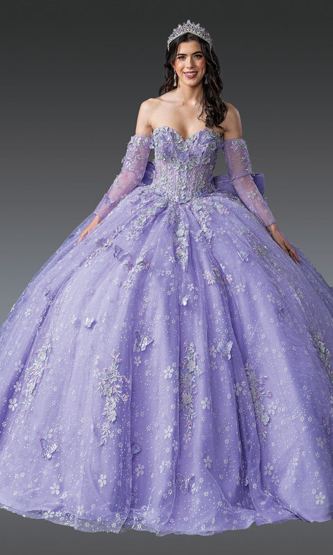 Dancing Queen 1965 Enchanting Quinceañera Ball Gown with Beaded Appliqué and Layered Skirt
