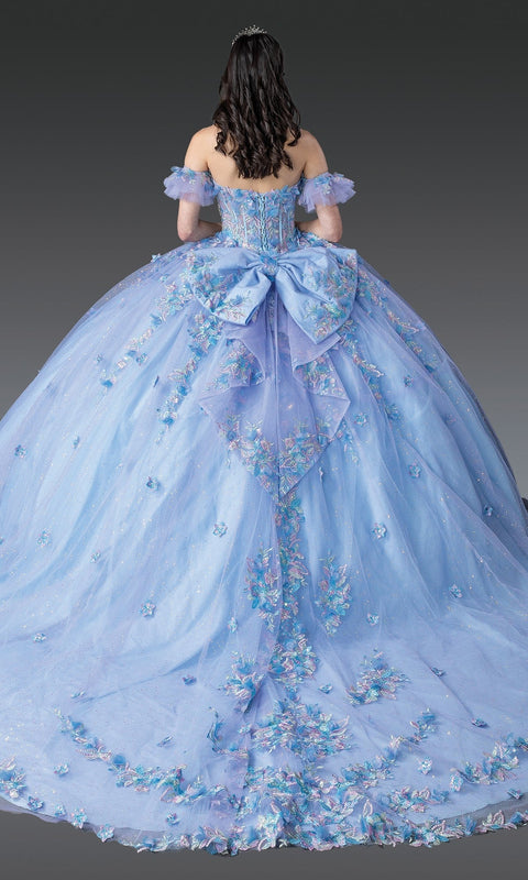 Dancing Queen 1969 Sparkling Blue Quinceañera Ball Gown with Embellished Bodice and Tulle Skirt