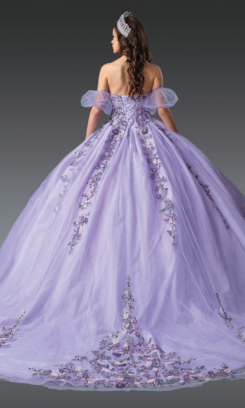 Dancing Queen 1977 Enchanting Lilac Quinceañera Ball Gown with Intricate Embroidery and Princess Silhouette