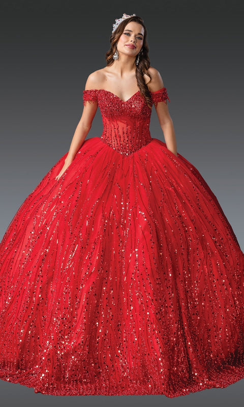 Dancing Queen 1982 Regal Long Corset Quinceañera Ball Gown with Lavish Embellishment