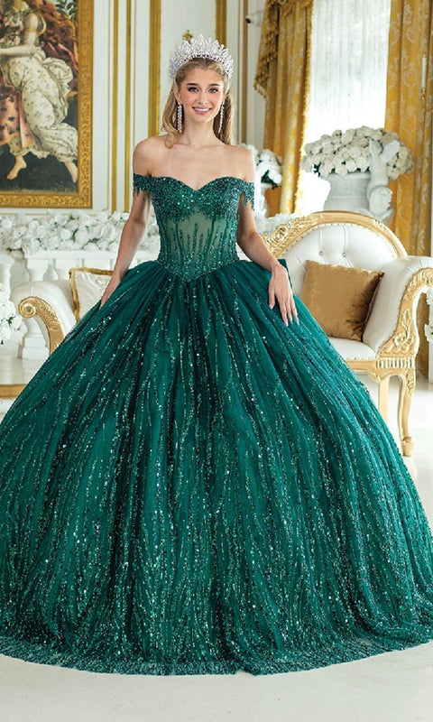 Dancing Queen 1982 Regal Long Corset Quinceañera Ball Gown with Lavish Embellishment
