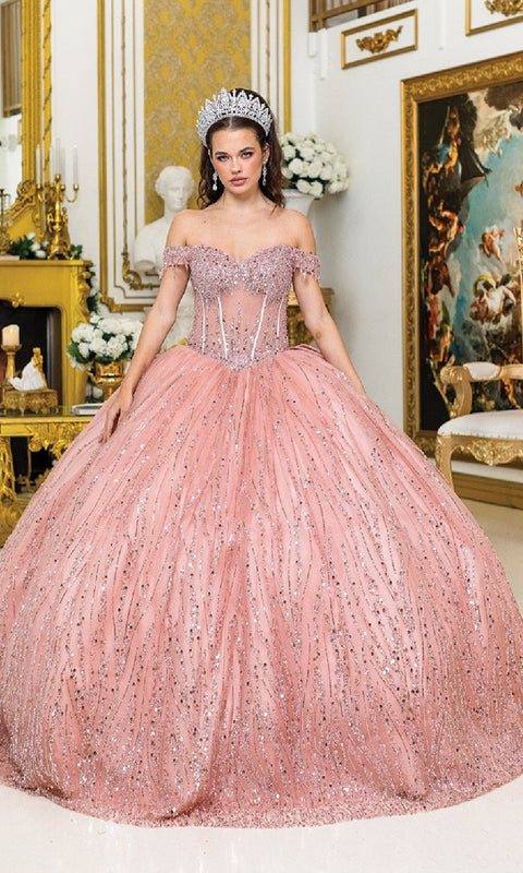 Dancing Queen 1982 Regal Long Corset Quinceañera Ball Gown with Lavish Embellishment