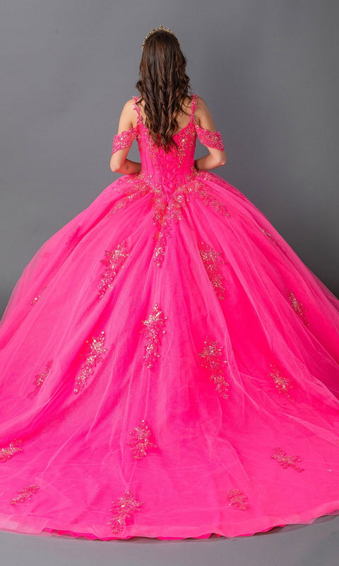 Dancing Queen 1983 Vibrant Hot Pink Quinceañera Ball Gown with Dazzling Embellishments