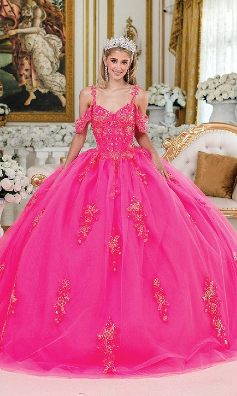 Dancing Queen 1983 Vibrant Hot Pink Quinceañera Ball Gown with Dazzling Embellishments