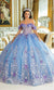 Dancing Queen 1999 Enchanting Blue Quinceañera Ball Gown with Glitter Tulle and Appliqué Detailing