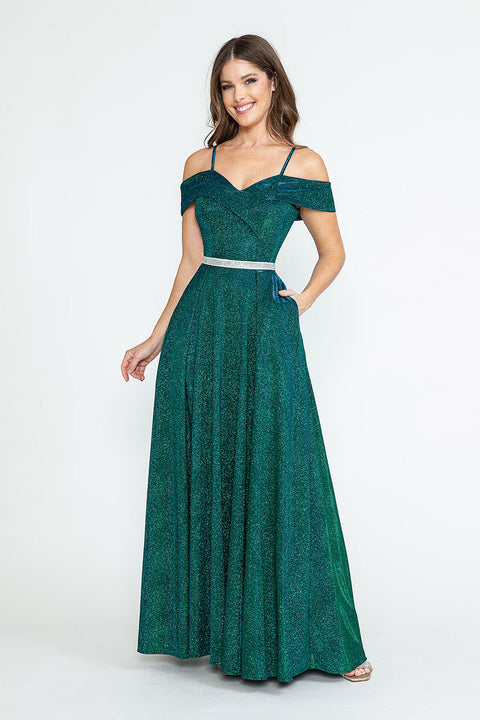 Long Pleated Formal Metallic Prom Dress Lenovia 5236