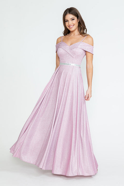Long Pleated Formal Metallic Prom Dress Lenovia 5236