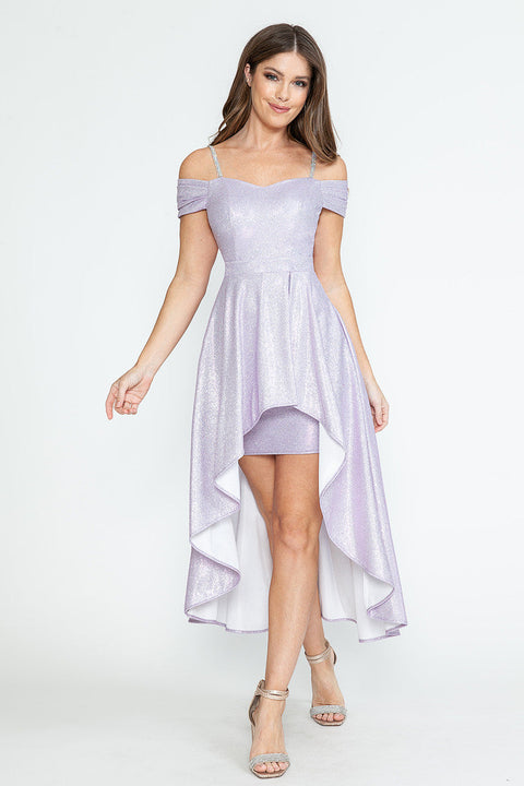 High Low Metallic Cocktail Dress Lenovia 5290