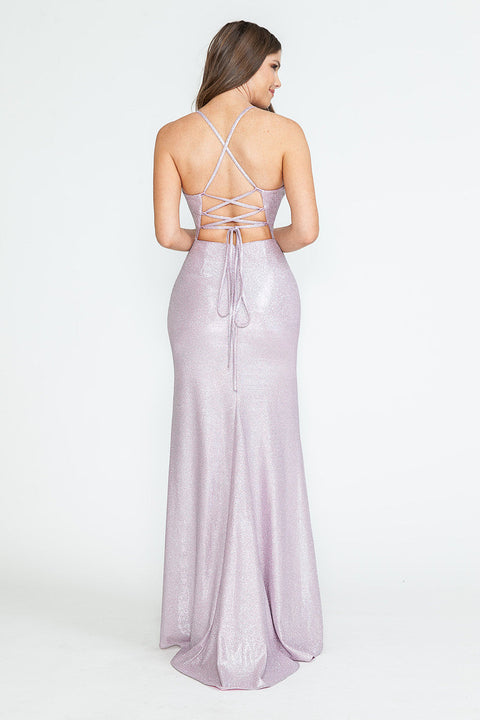 Long Formal Pleated Slit Prom Dress Lenovia 5302