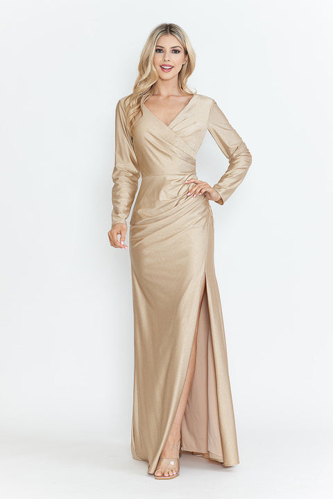 Long Sleeve Mother of the Bride Formal Glitter Dress Lenovia 5323