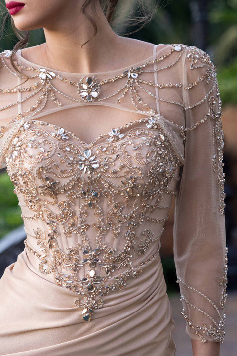 Illusion Neck Long Embellished Evening Gown by Lenovia 8432
