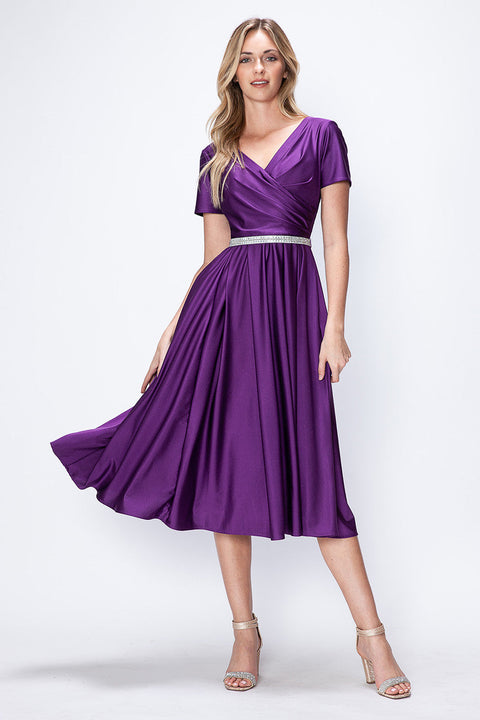 Tea Length Pleated Cocktail Dress Lenovia 5274