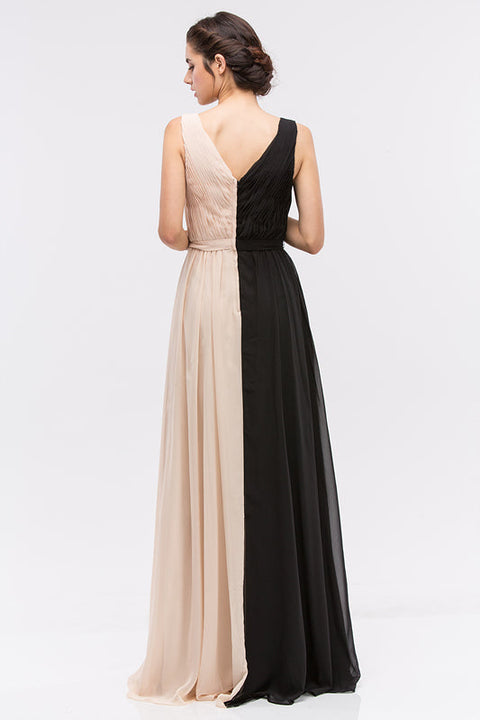 Eureka 2711 two-tone chiffon v-neck a-line gown — champagneblack5
