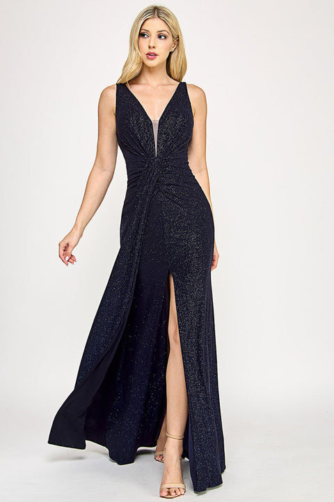 Long Formal Glitter Slit Prom Dress Lenovia 5308