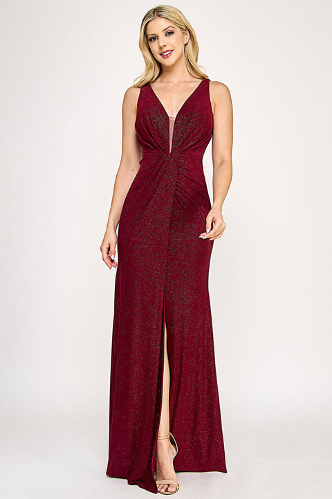 Long Formal Glitter Slit Prom Dress Lenovia 5308