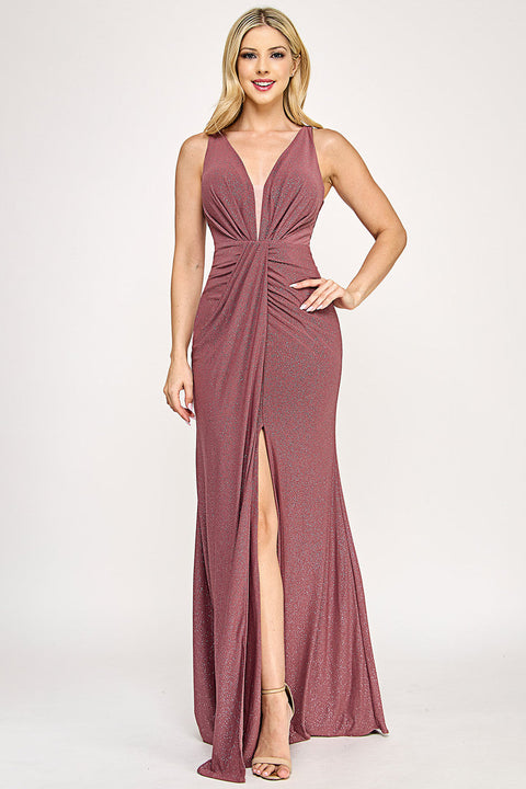 Long Formal Glitter Slit Prom Dress Lenovia 5308