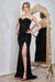Adora Design 3253 Sparkling Glitter Long Prom Dress with Pleated Skirt and Side Slit for Formal Occasions