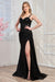 Adora Design 3257 Elegant Pleated Long Prom Dress with Appliqué Detailing and Side Slit for Formal Events
