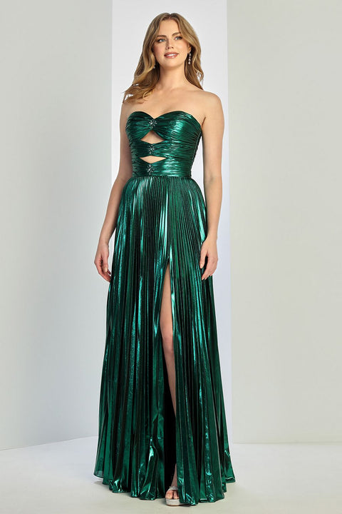 Adora Design 3261 Shimmering Metallic A-Line Long Prom Dress with Pleated Skirt for Formal Occasions