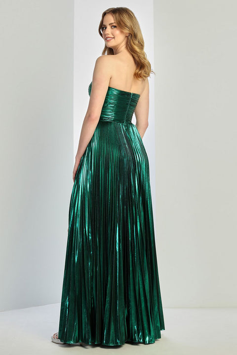 Adora Design 3261 Shimmering Metallic A-Line Long Prom Dress with Pleated Skirt for Formal Occasions