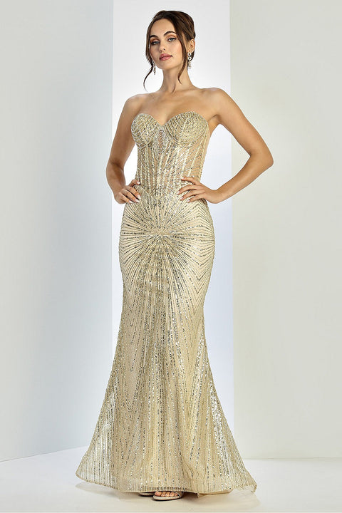 Adora Design 3263 Dazzling Fitted Long Prom Dress with Glitter Detailing for Formal Evenings