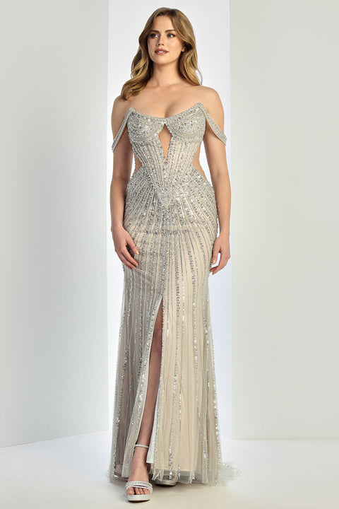 Adora Design 3271 Glamorous Fitted Long Evening Dress with Beaded Sequin Detailing for Prom and Formal Events