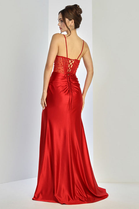 Adora Design 3273 Elegant Fitted Long Prom Dress with Beaded Detailing and Side Slit for Formal Occasions