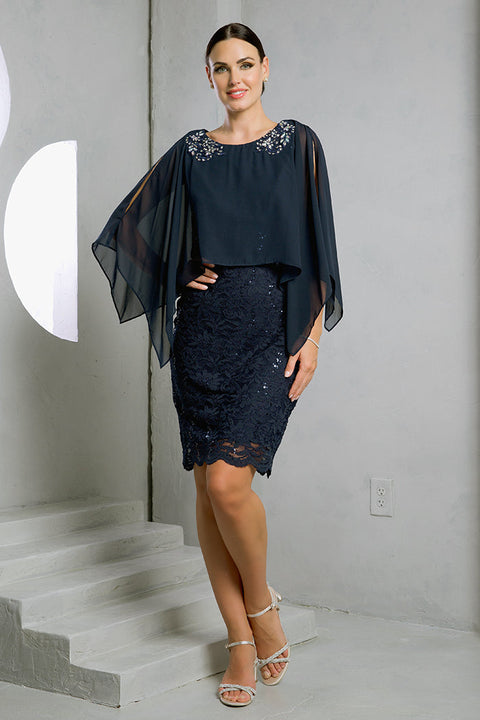 Eva Fashion 3296 Cape Short Mother of the Bride Dress