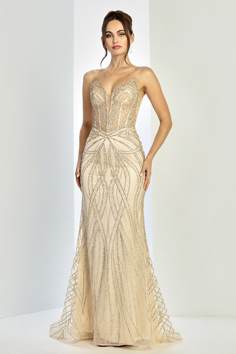 Adora Design 3299 Glamorous Fitted Long Prom Dress with Elegant Beaded Detailing for Formal Occasions