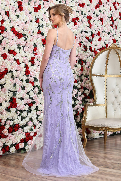 Adora Design 3304 Glamorous Fitted Long Evening Dress with Beaded Lace and Corset Bodice for Formal Occasions