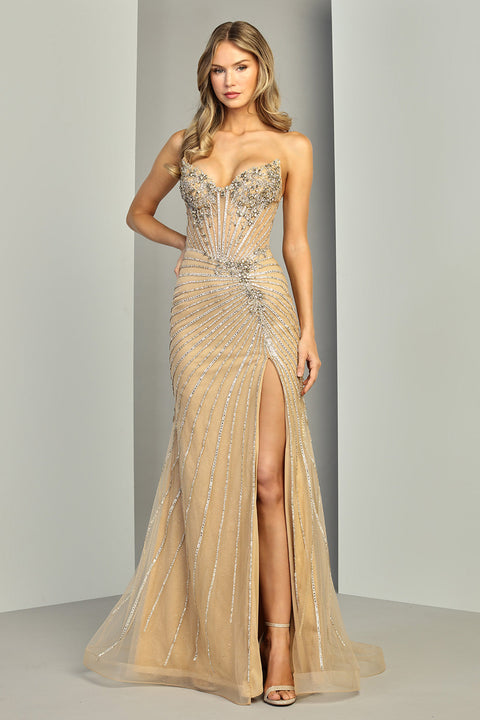 Adora Design 3408 Strapless Curved Neck Sequin Mermaid Prom Dress in Plum