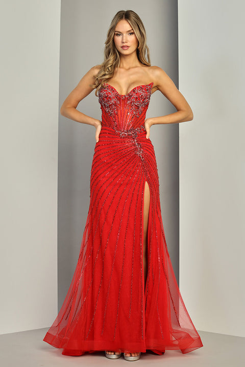 Adora Design 3408 Strapless Curved Neck Sequin Mermaid Prom Dress in Silver