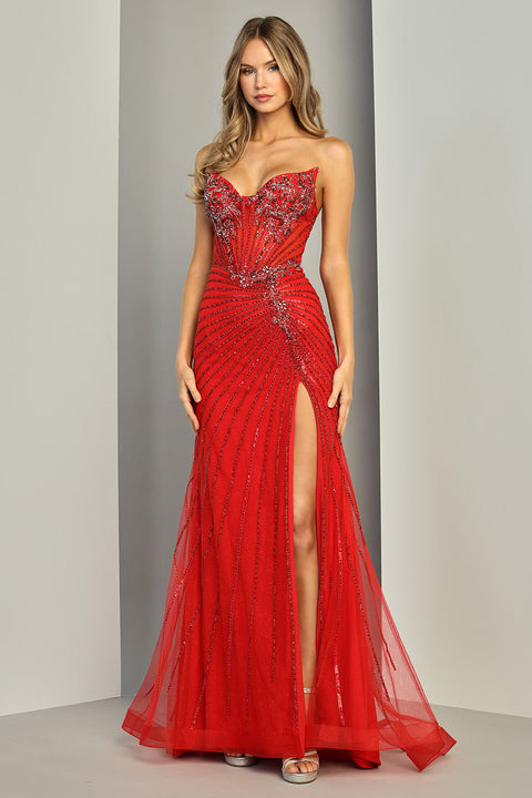 Adora Design 3408 Strapless Curved Neck Sequin Mermaid Prom Dress in Silver