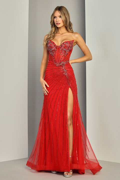 Adora Design 3408 Strapless Curved Neck Sequin Mermaid Prom Dress in Silver