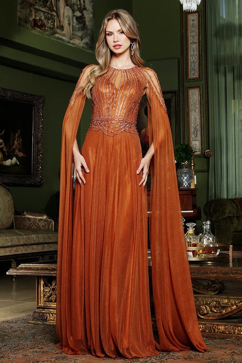 Adora Design 3412 Jewel Chiffon A-Line Prom Dress in Bronze