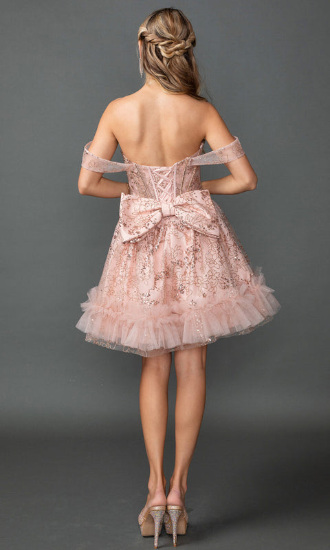 Dancing Queen 3422 - Off-Shoulder Embellished Tulle Cocktail Dress