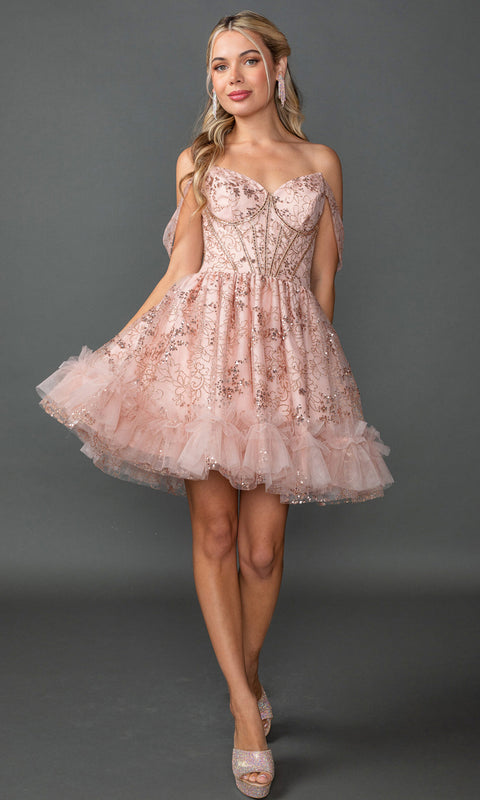 Dancing Queen 3422 - Off-Shoulder Embellished Tulle Cocktail Dress